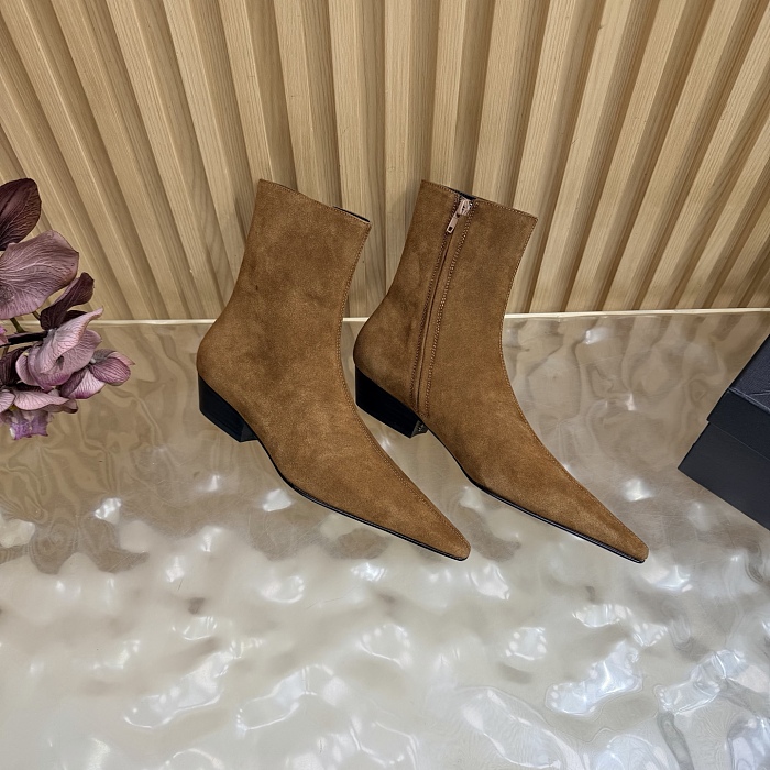 Pointed Toe Suede Ankle Boots With Side Zip