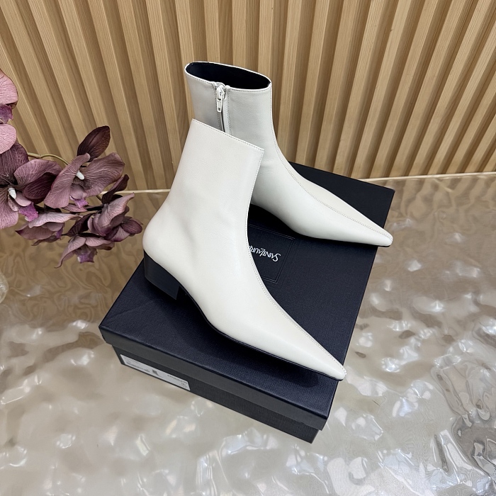 Pointed Toe Side Zip Leather Ankle Boots