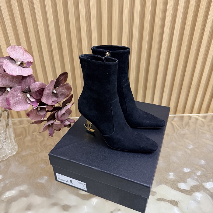 Black Suede Pointed Toe Stiletto High Heel Ankle Boots