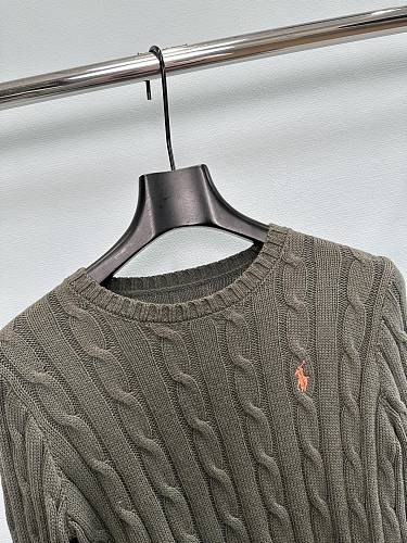 Preppy Cable Knit Ribbed Hem Crew Neck Pullover Sweater