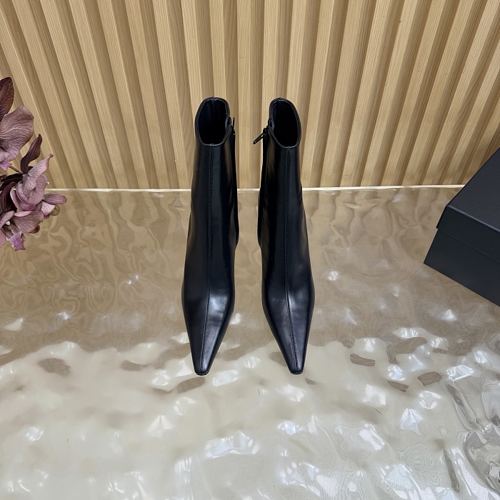 Black Pointed Toe Stiletto High Heeled Ankle Boots With Side Zipper