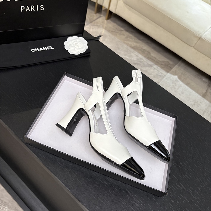 Chunky High Heel Two-Tone Slingback Pumps