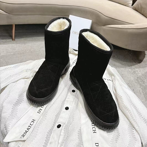 Black Suede Faux Fur Lined Winter Boots