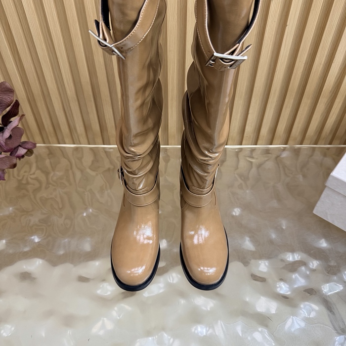 Knit Details Chunky Heel Knee High Boots