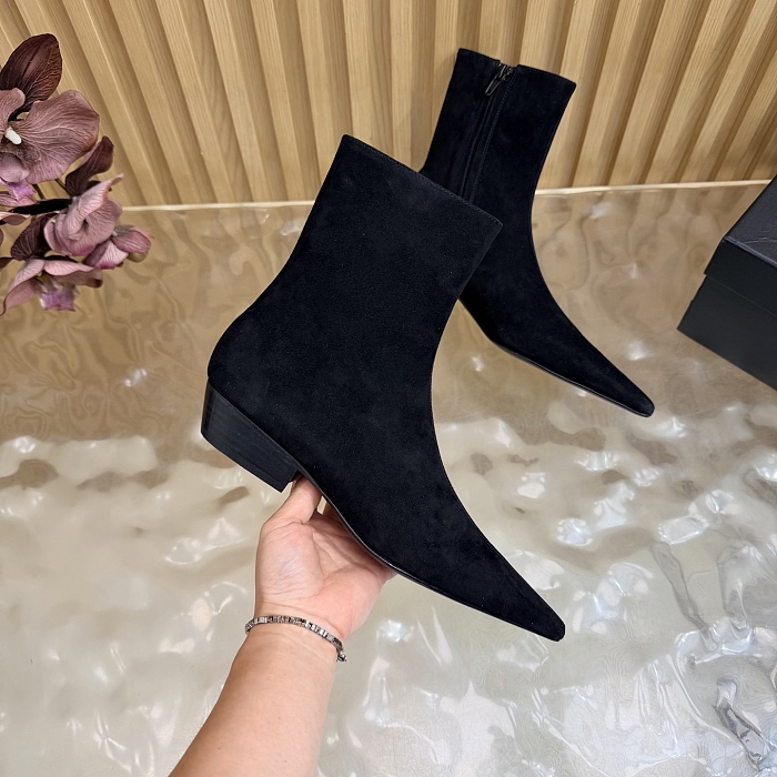 Suede Pointed Toe Side Zip Ankle Boots