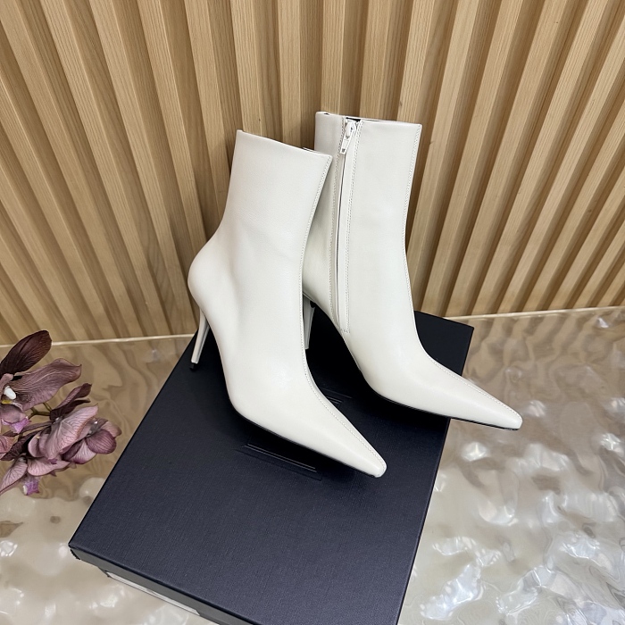 White Pointed Toe Stiletto Heel Ankle Boots