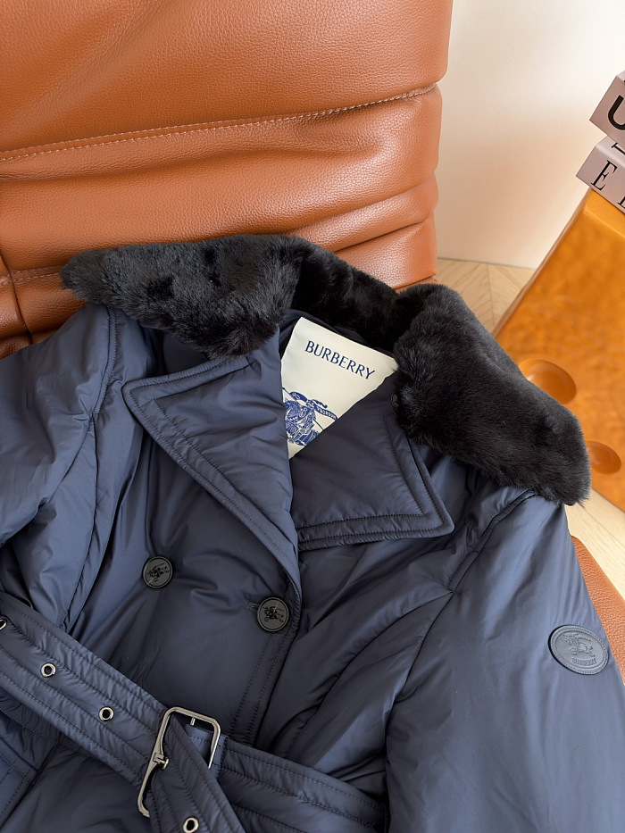 Detachable Faux Fur Collar Belted Puffer Coat With Icon Detail