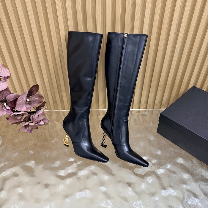 Pointed Toe Stiletto High Heel Knee High Boots With Side Zip