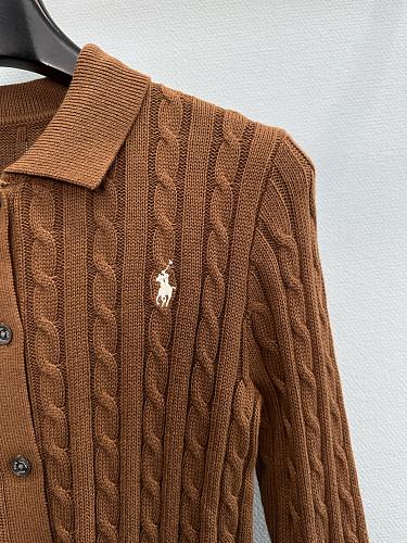 Preppy Cable Knit Cropped Polo Cardigan with Ribbed Trim