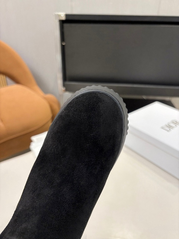 Black Suede Chelsea Boots With Shearling Trim And Chunky Sole