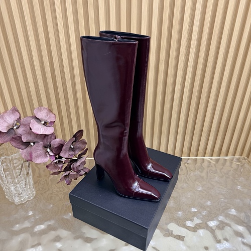 Burgundy Patent Leather Pointed Toe High Heel Knee High Boots