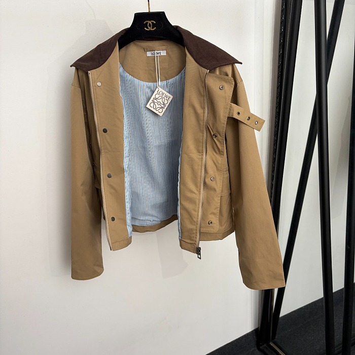 Corduroy Lapel Long Sleeve Utility Trench Coat With Back Graphic Patch