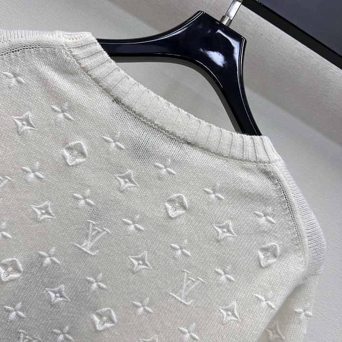All-Over Monogram Embroidered Knit Crew Neck Sweater