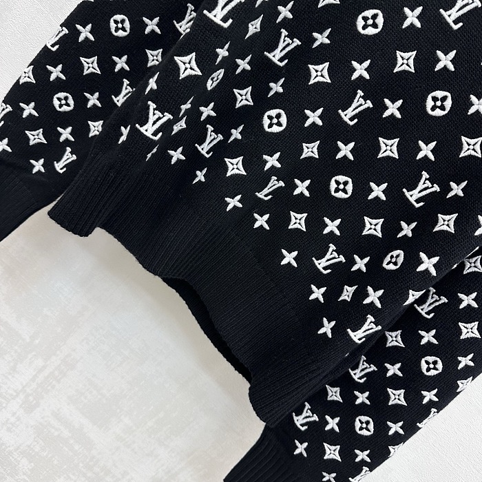 All-Over Embroidered Graphic High Neck Ribbed Knit Pullover Sweater