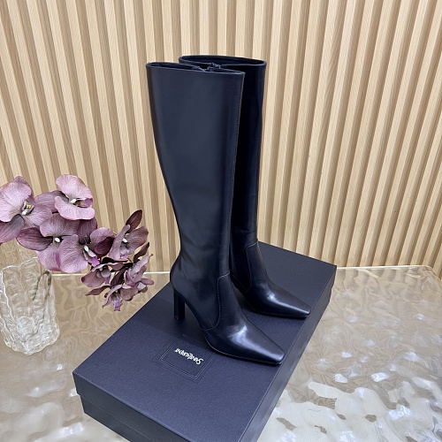Black Pointed Toe High Heel Knee High Boots