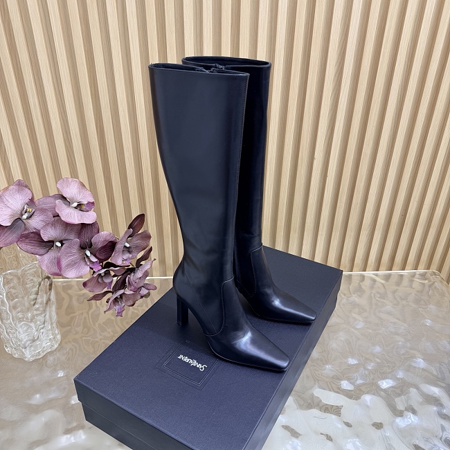 Black Pointed Toe High Heel Knee High Boots