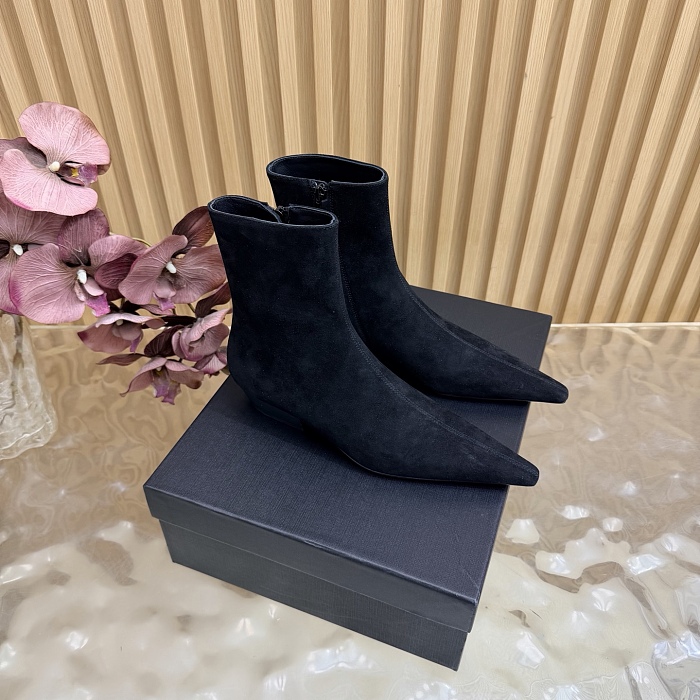 Suede Pointed Toe Side Zip Ankle Boots