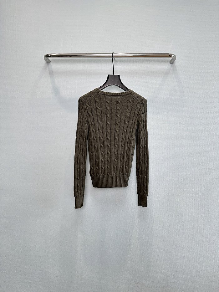 Preppy Cable Knit Ribbed Hem Crew Neck Pullover Sweater