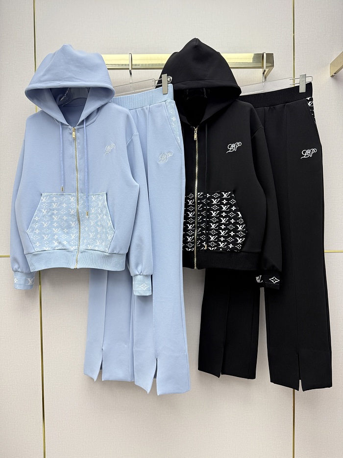 Monogram Jacquard Zip Up Hoodie And Slit Sweatpants Set