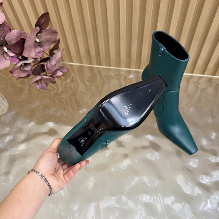 Green Pointed Toe Stiletto Heel Ankle Boots
