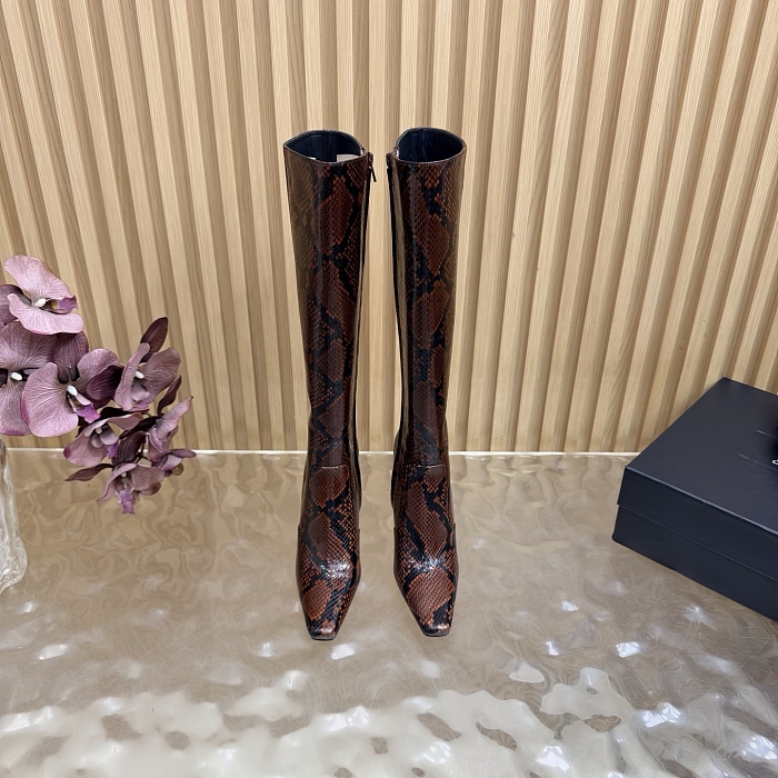 Snake Embossed Pointed Toe High Heel Boots