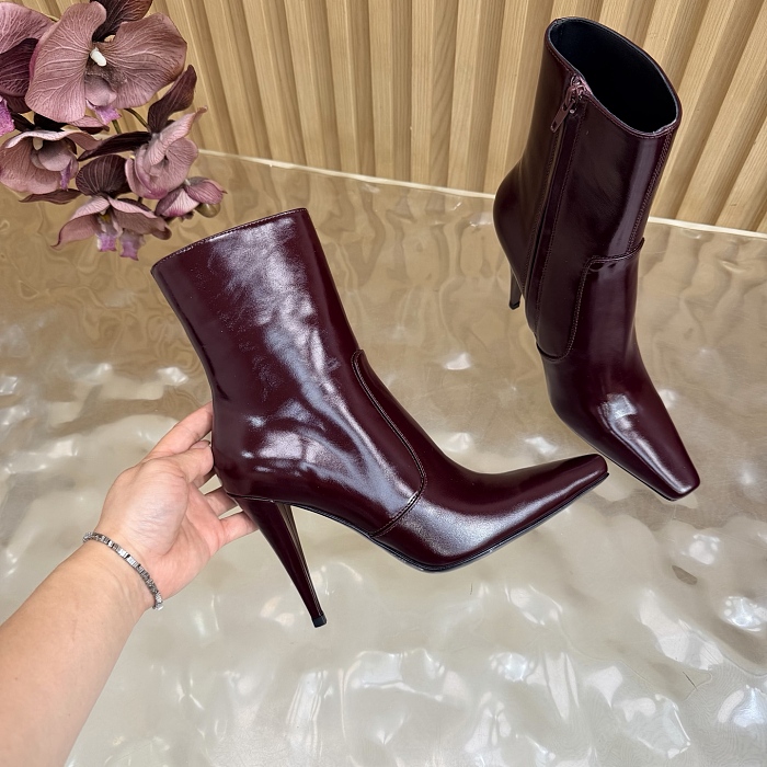 Burgundy Pointed Toe Stiletto High Heel Ankle Boots