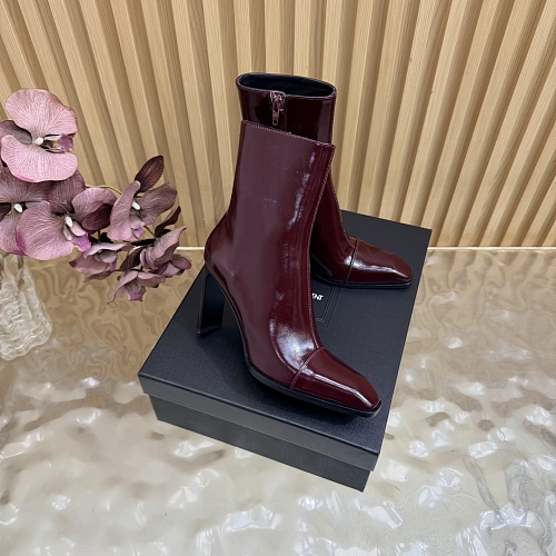 Burgundy Patent Leather Pointed Toe High Heel Ankle Boots