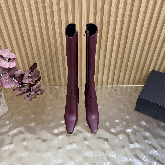 Pointed Toe High Heel Leather Knee High Boots