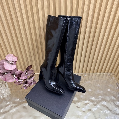 Black Patent Leather Pointed Toe High Heel Knee High Boots