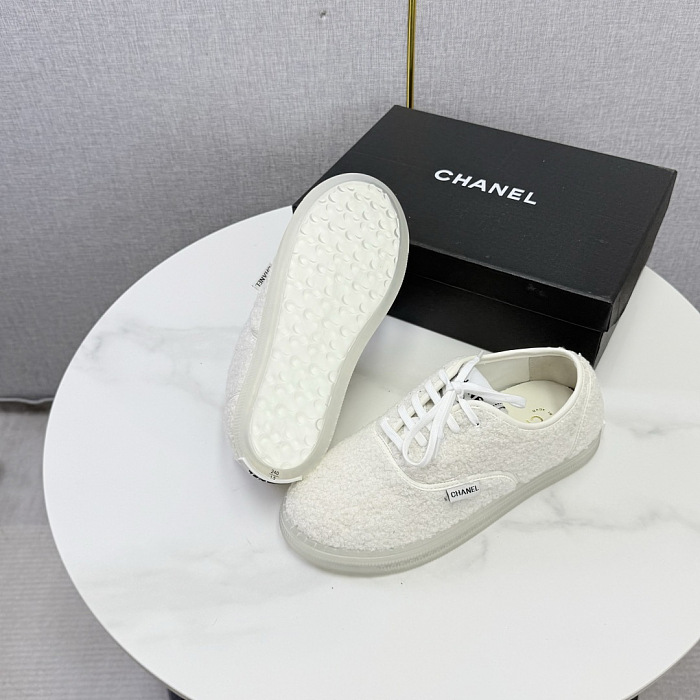 White Furry Lace Up Casual Sneakers