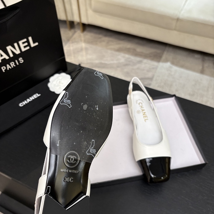 Two Tone Patent Cap Toe Slingback Pumps