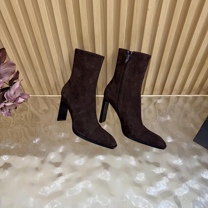 Suede Pointed Toe High Heel Ankle Boots