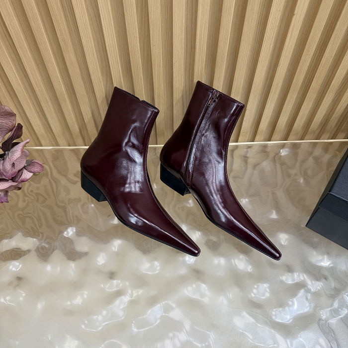Pointed Toe Side Zip Leather Ankle Boots