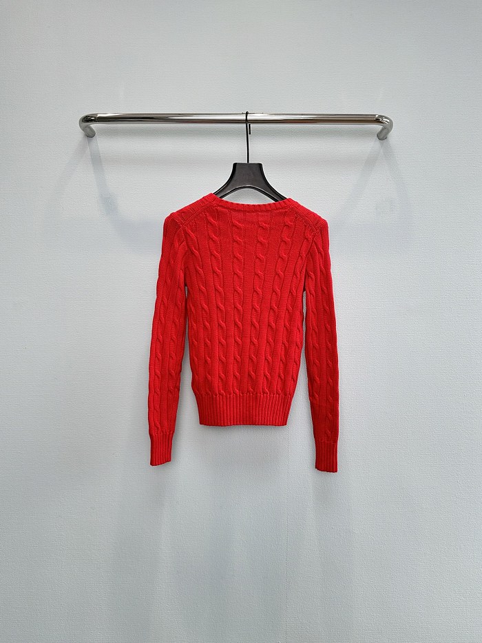 Preppy Cable Knit Ribbed Hem Crew Neck Cotton Sweater