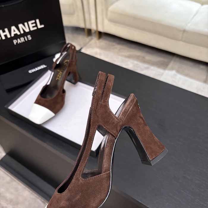 Brown Suede Contrast Cap Toe Slingback Pumps