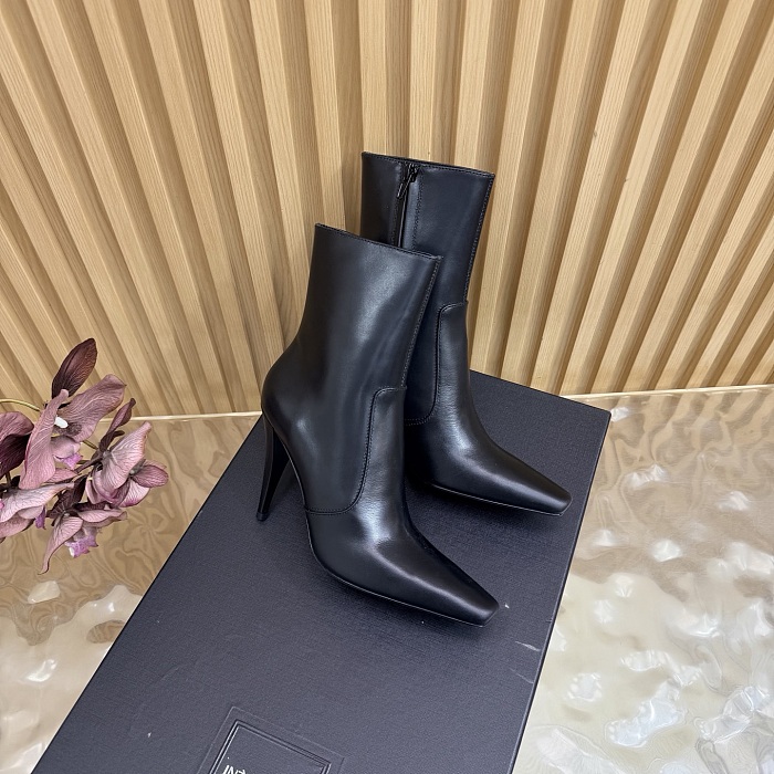 Black Pointed Toe Stiletto Heel Ankle Boots