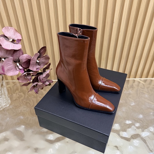 Brown Pointed Toe Side Zipper High Heel Ankle Boots