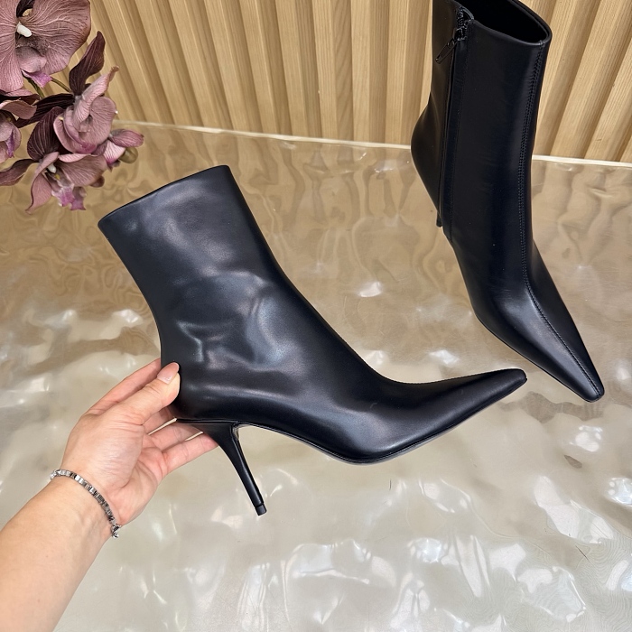 Black Pointed Toe Stiletto High Heeled Ankle Boots With Side Zipper