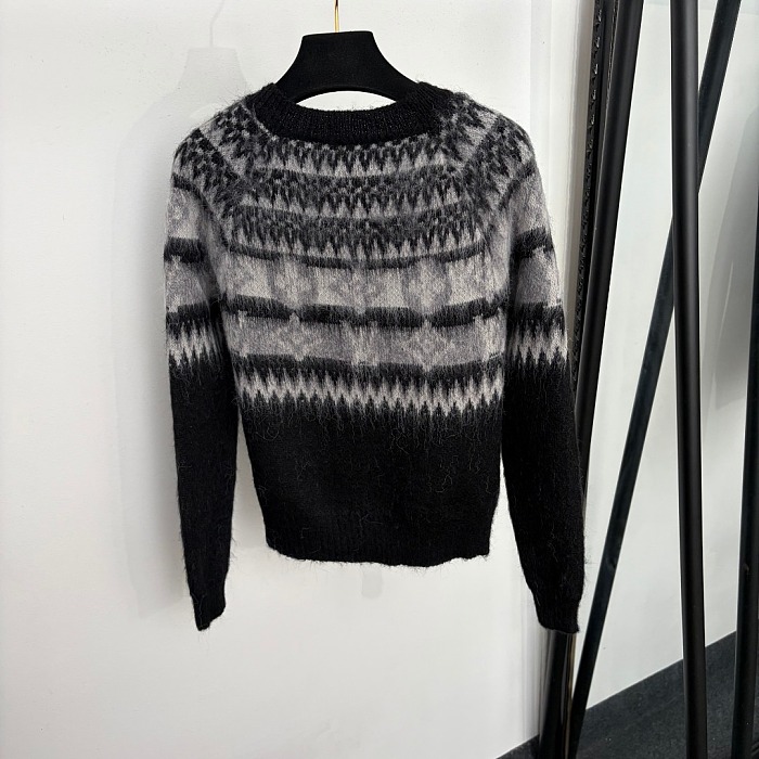 Contrast Jacquard Graphic Full Zip Knit Cardigan