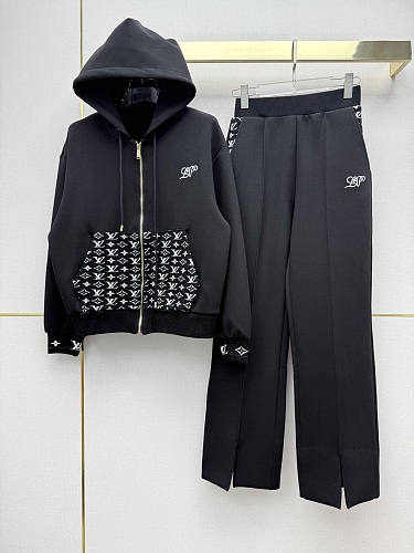 Monogram Jacquard Zip Up Hoodie And Split Hem Jogger Set