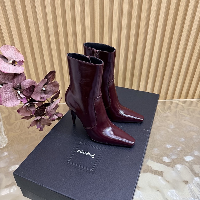 Burgundy Pointed Toe Stiletto High Heel Ankle Boots