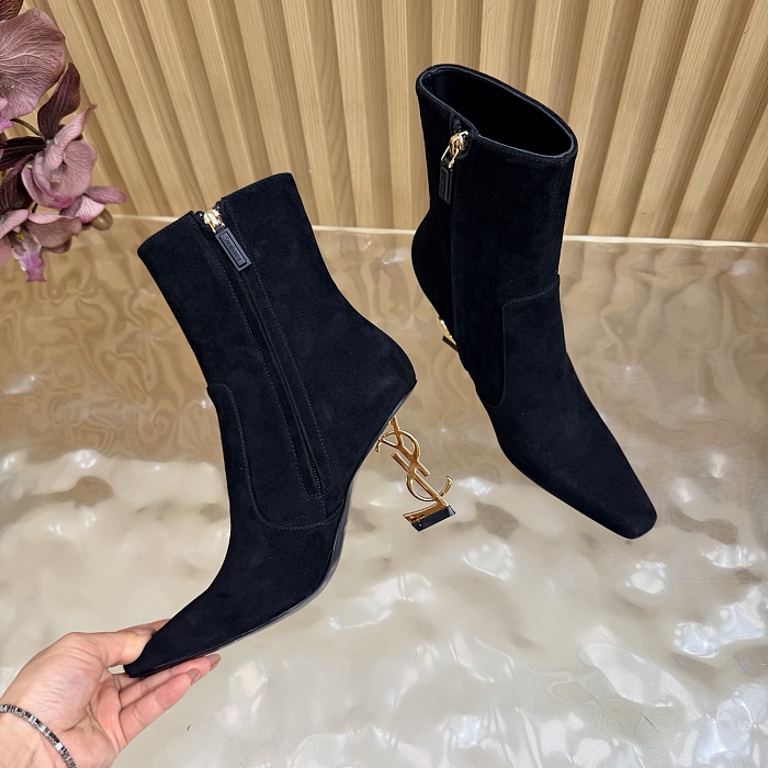 Black Suede Pointed Toe Stiletto High Heel Ankle Boots