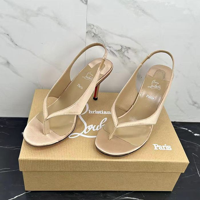Heeled Satin Thong Slingback Sandals