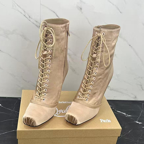 Chic Lace-Up High Heel Ankle Boots With Satin Upper