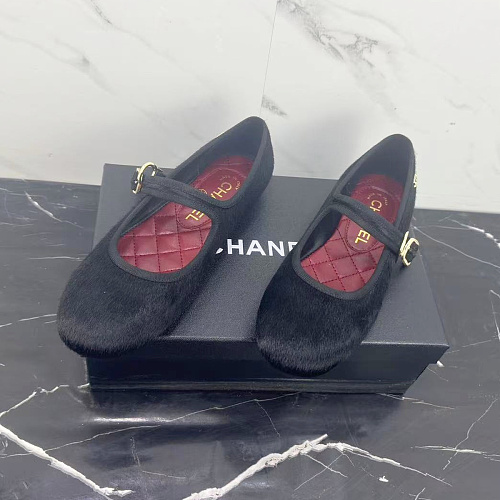 Black Textured Mary Jane Flats With Strap