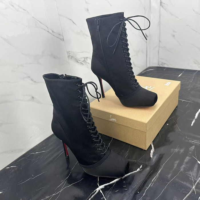 Black Lace Up Heeled Boots
