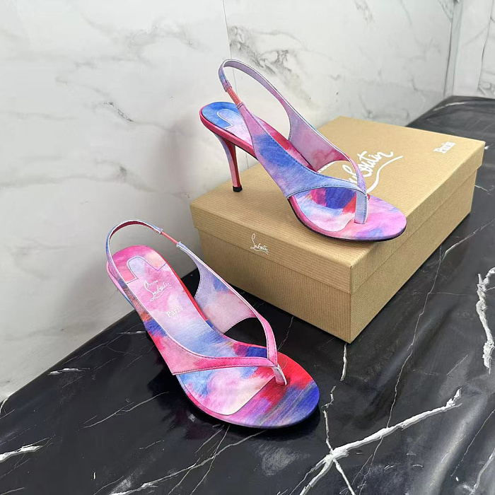 Colorful Print High Heel Slingback Sandals