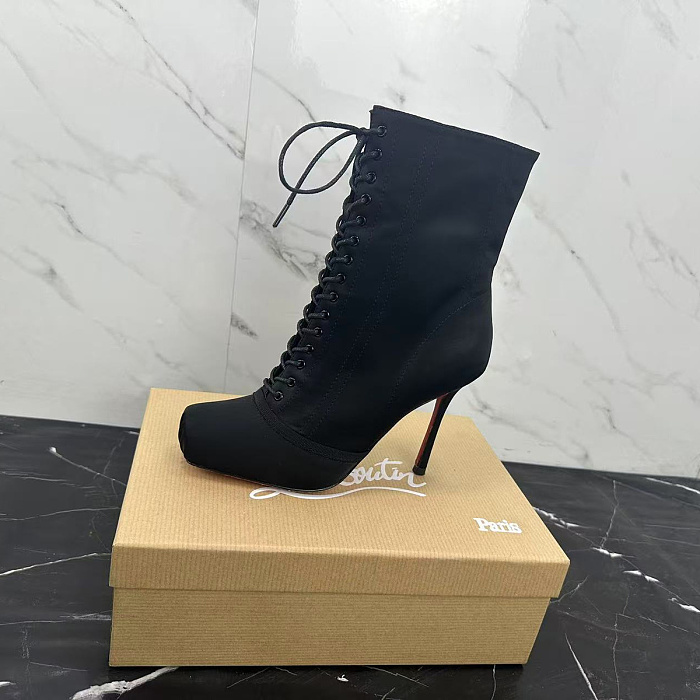 Black Lace Up Heeled Boots