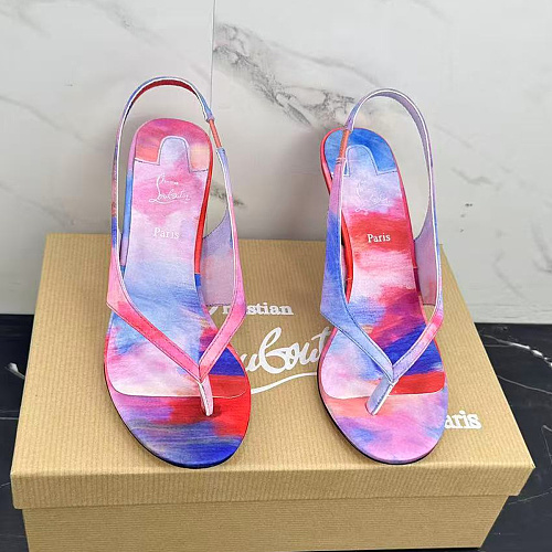 Colorful Print High Heel Slingback Sandals