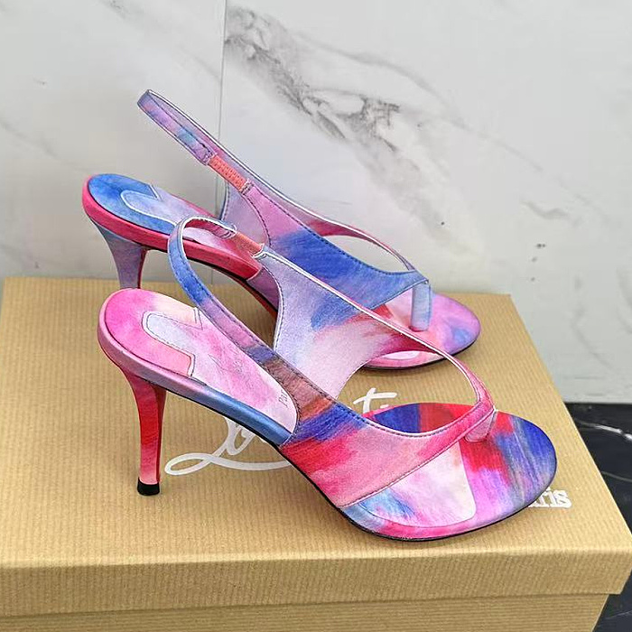 Colorful Print High Heel Slingback Sandals